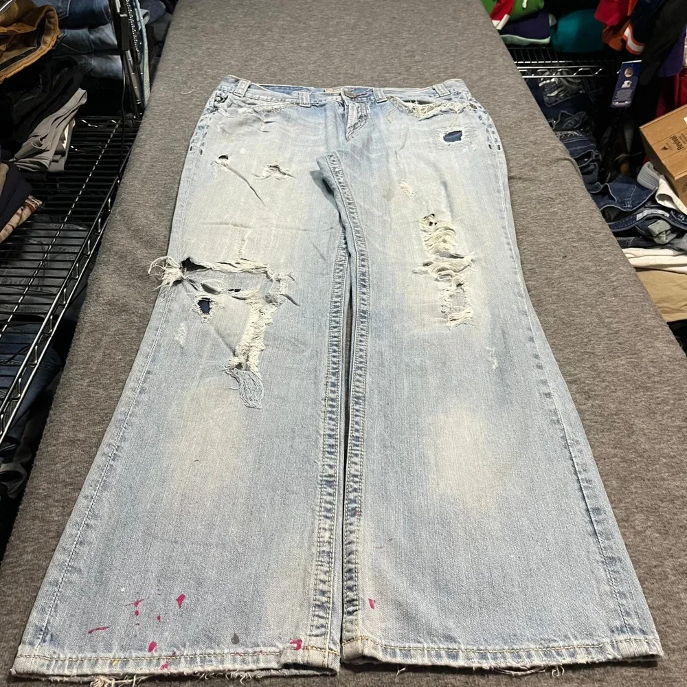 Mek Denim Valencia Bootcut Jeans Mens 38x34 Light Wash Distressed Y2K Relaxed